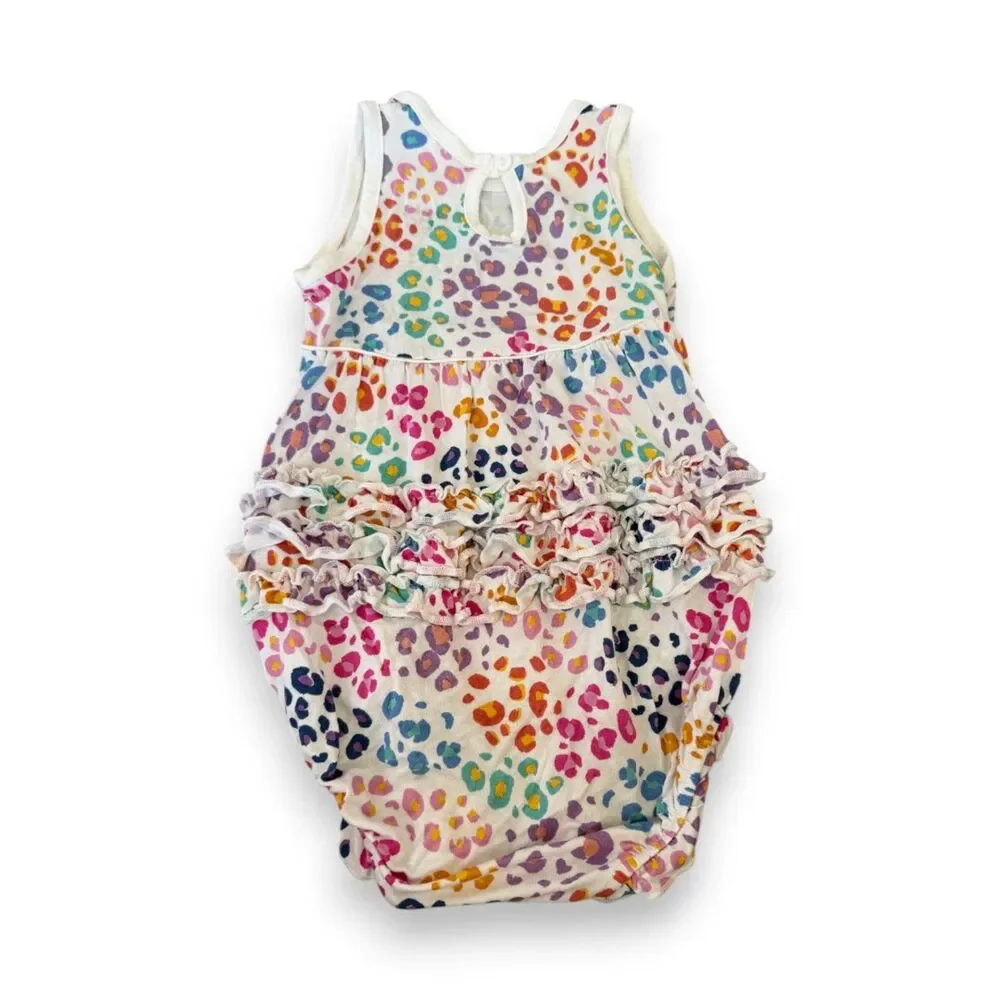 Little Sleepies Rainbow Leopard Bubble Romper 3-6 Months VGUC